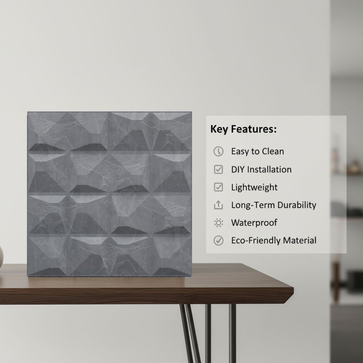 Gray Marble 3D Wall Panels Pixel Design