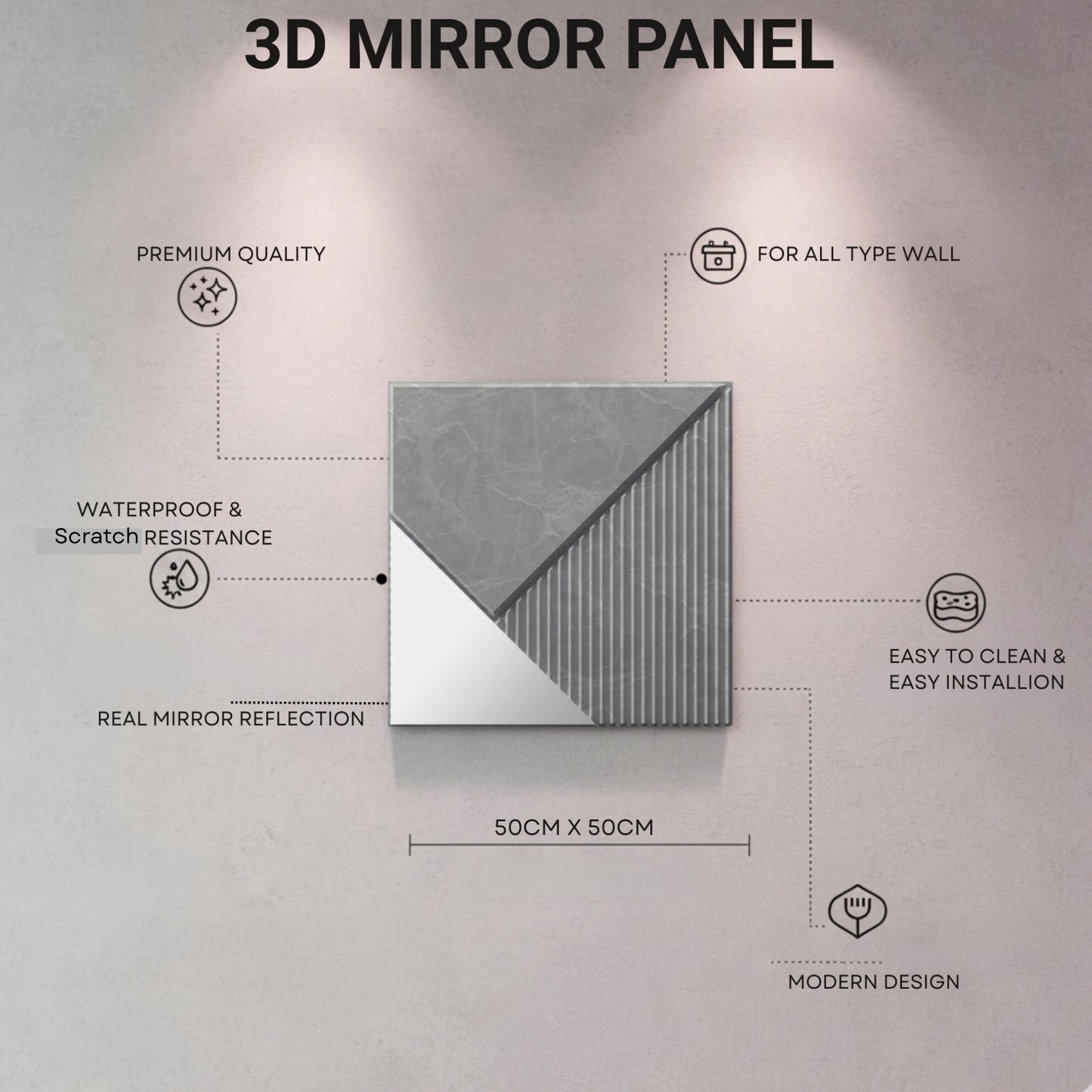 3D Wall Panels for Home Decor PVC Plaina Design 50X50 cm