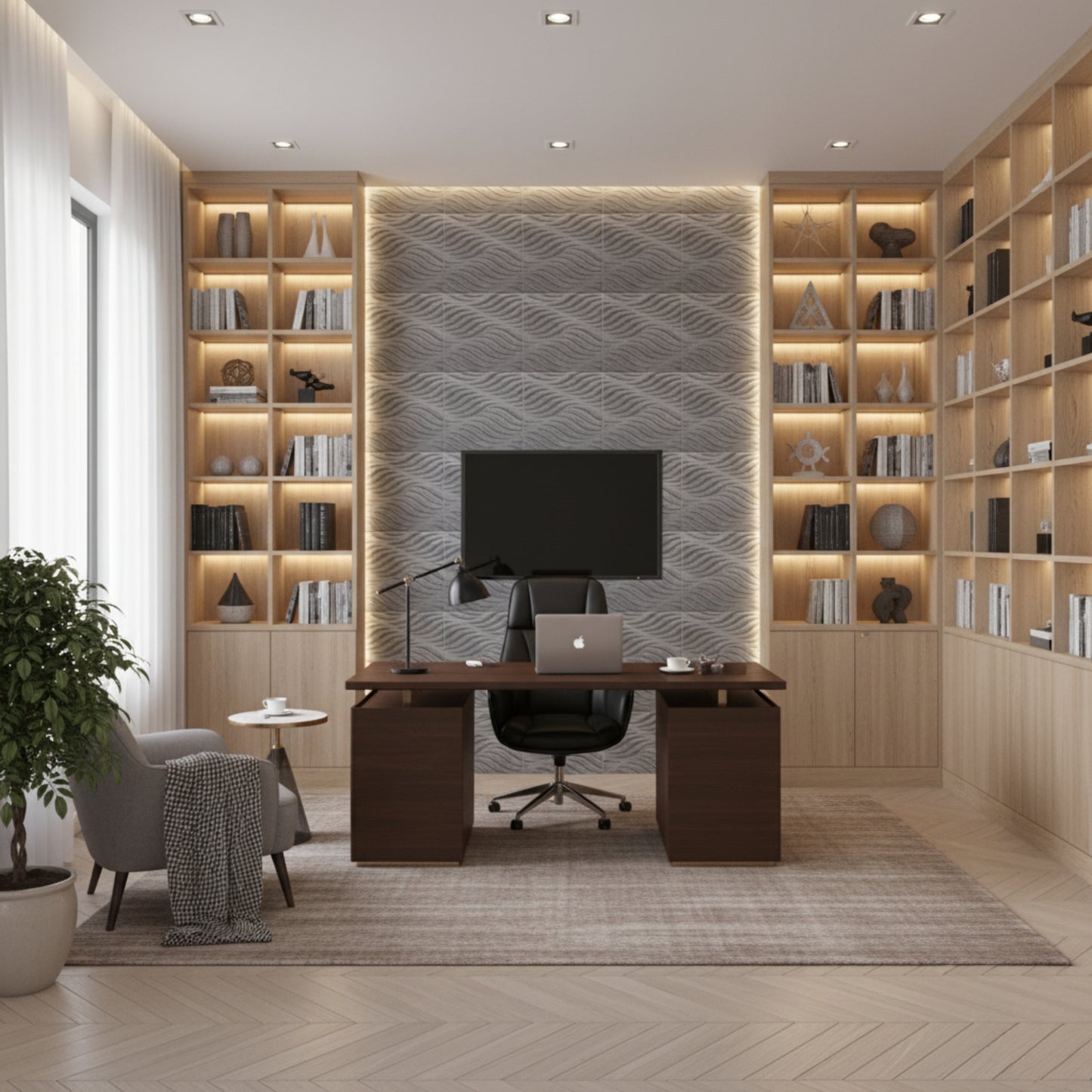 Gray Marble 3D Wall Panels Swirl Design