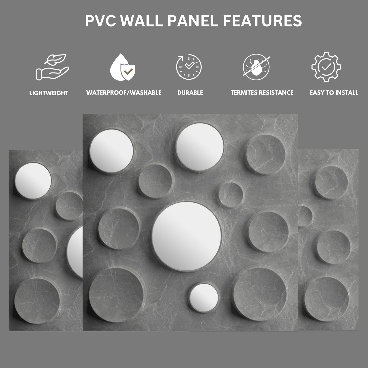 Gray Marble Acrylic Moon Design 3D Wall Panel-2
