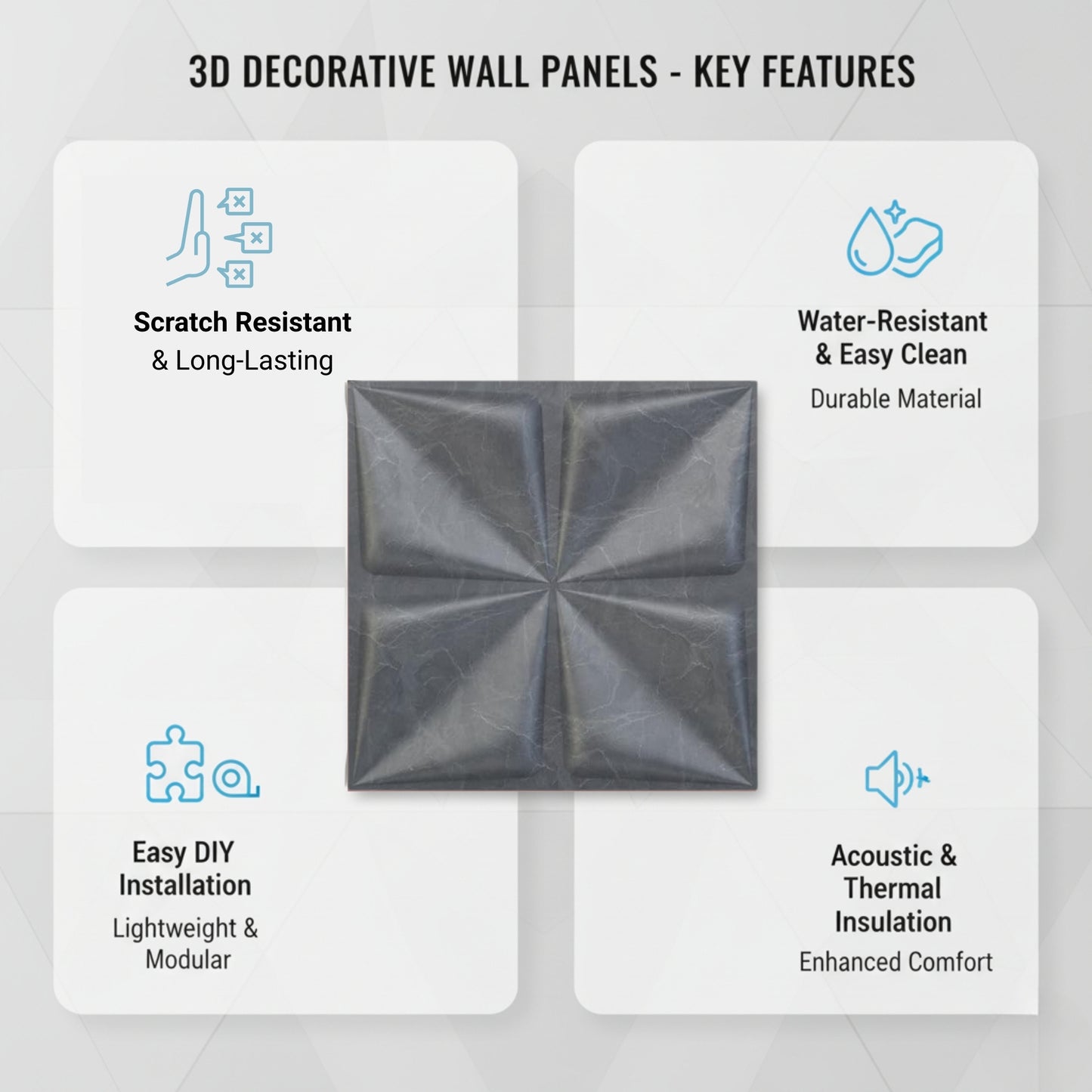 Gray Marble Bloom Design 3D Wall Panel View-2