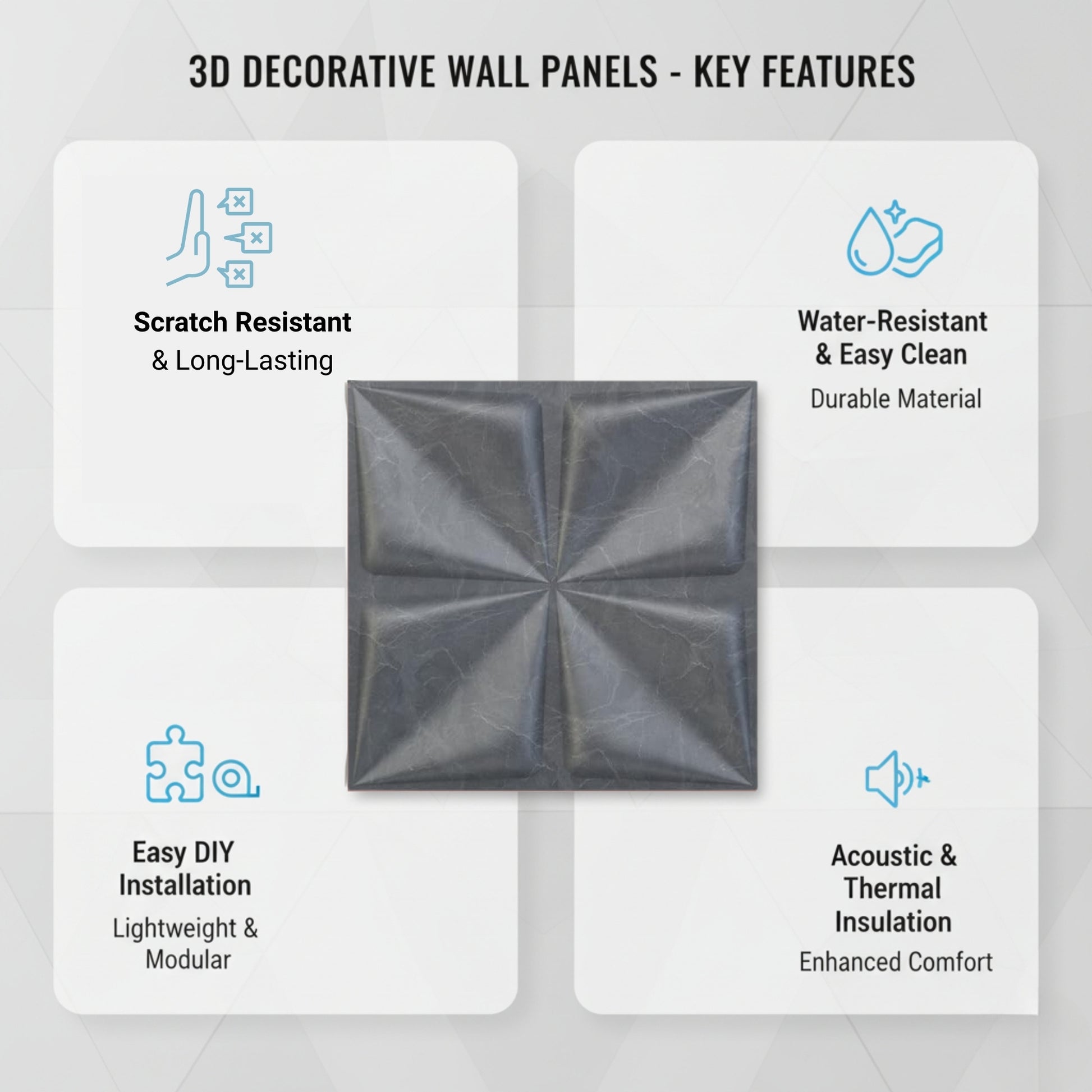 Gray Marble Bloom Design 3D Wall Panel View-2