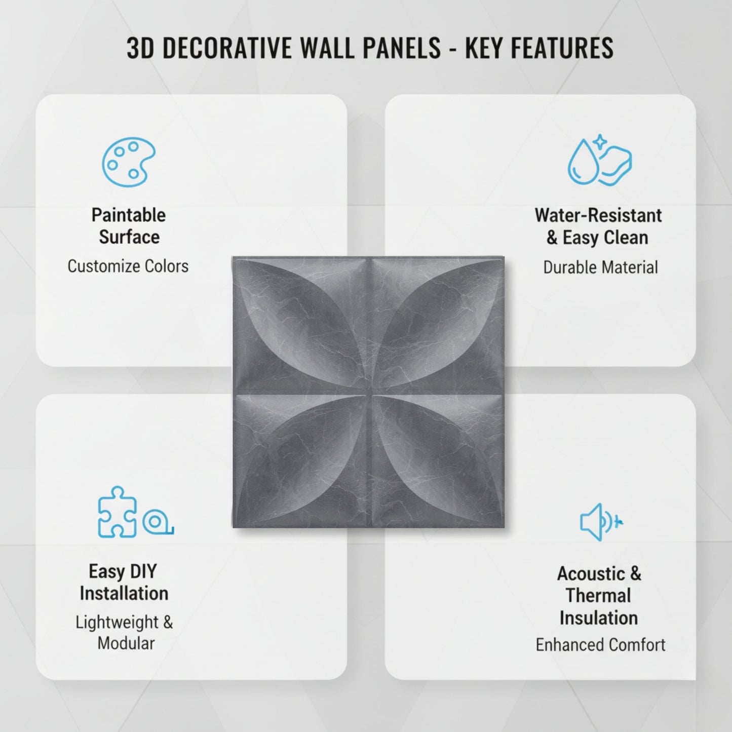Gray Marble 3D Wall Panels Butterfly Design