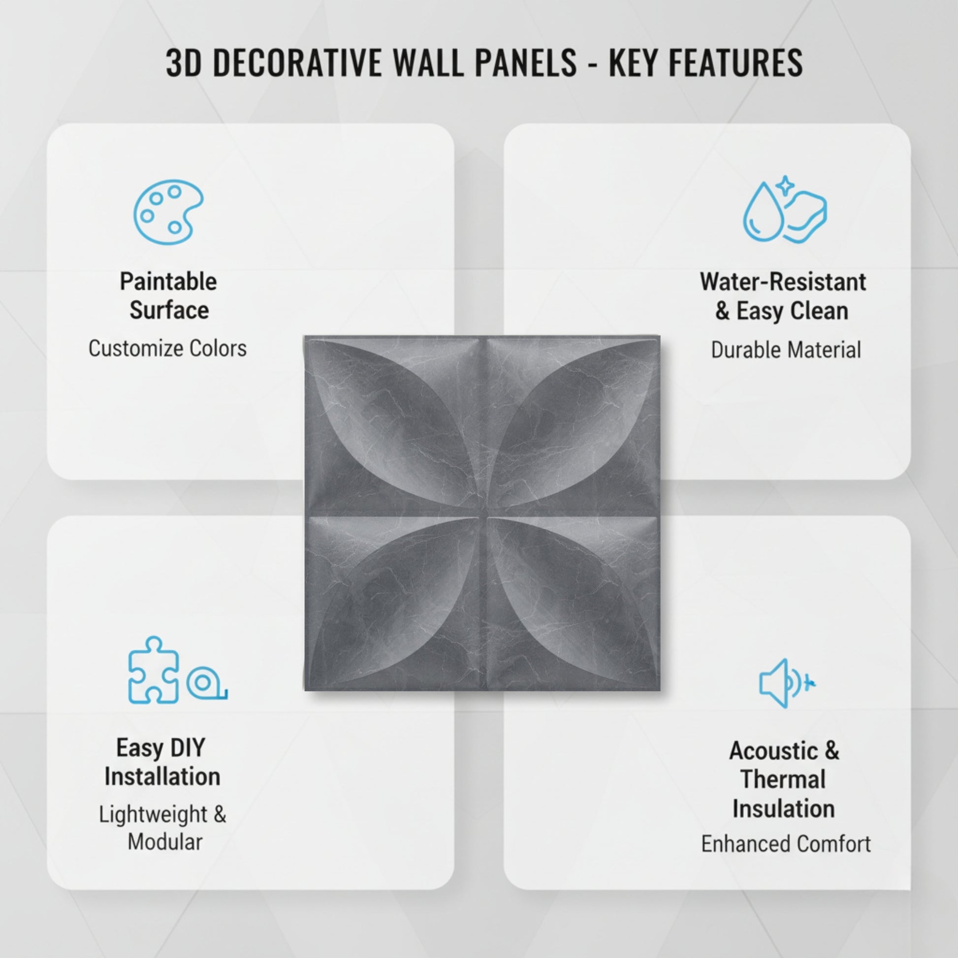 Gray Marble 3D Wall Panels Butterfly Design