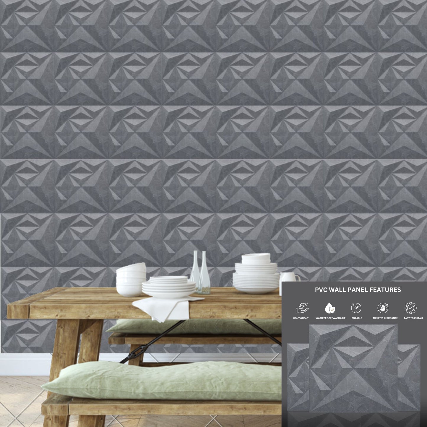 Gray Marble Diamond Design 3D Wall Panel-3