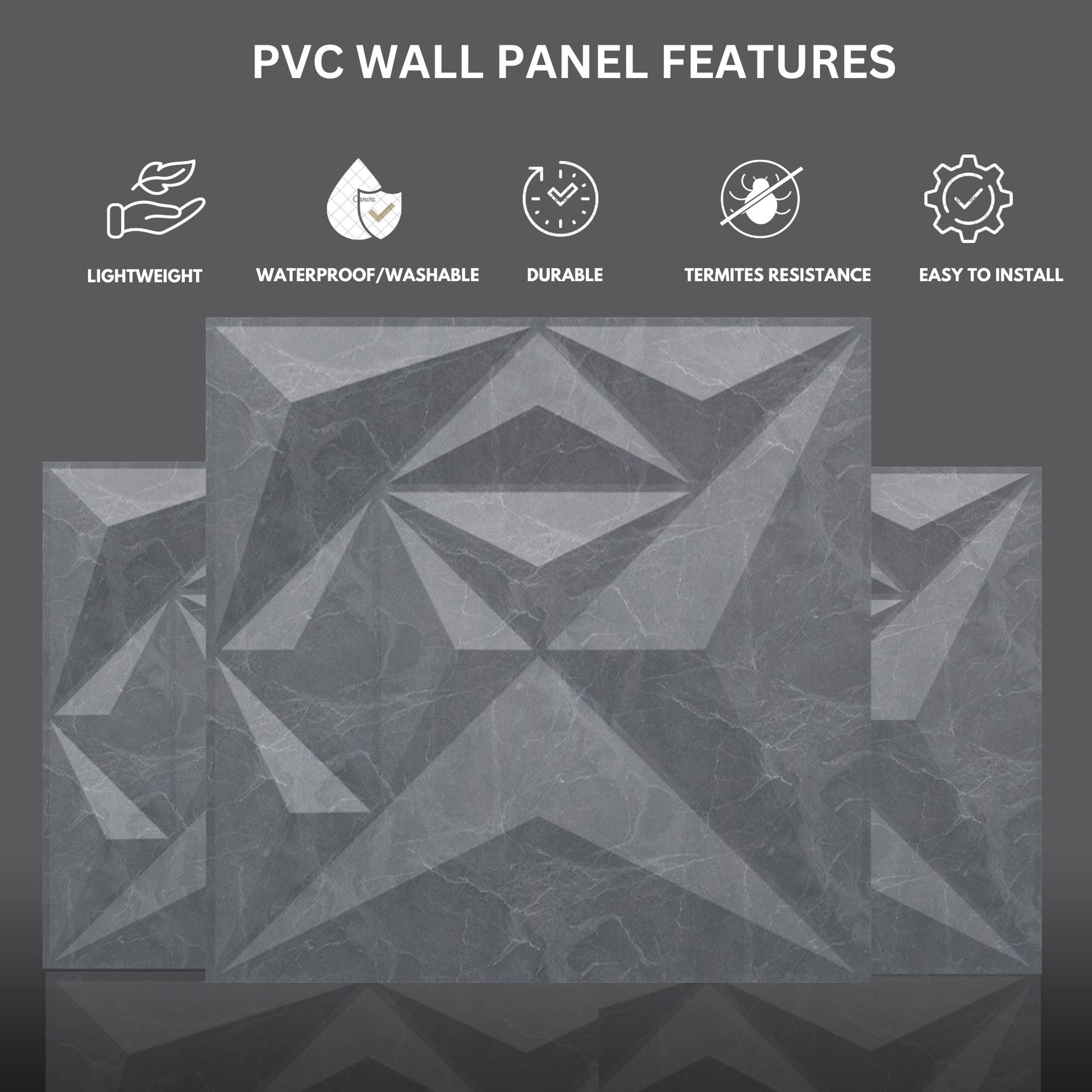 Gray Marble Diamond Design 3D Wall Panel-4