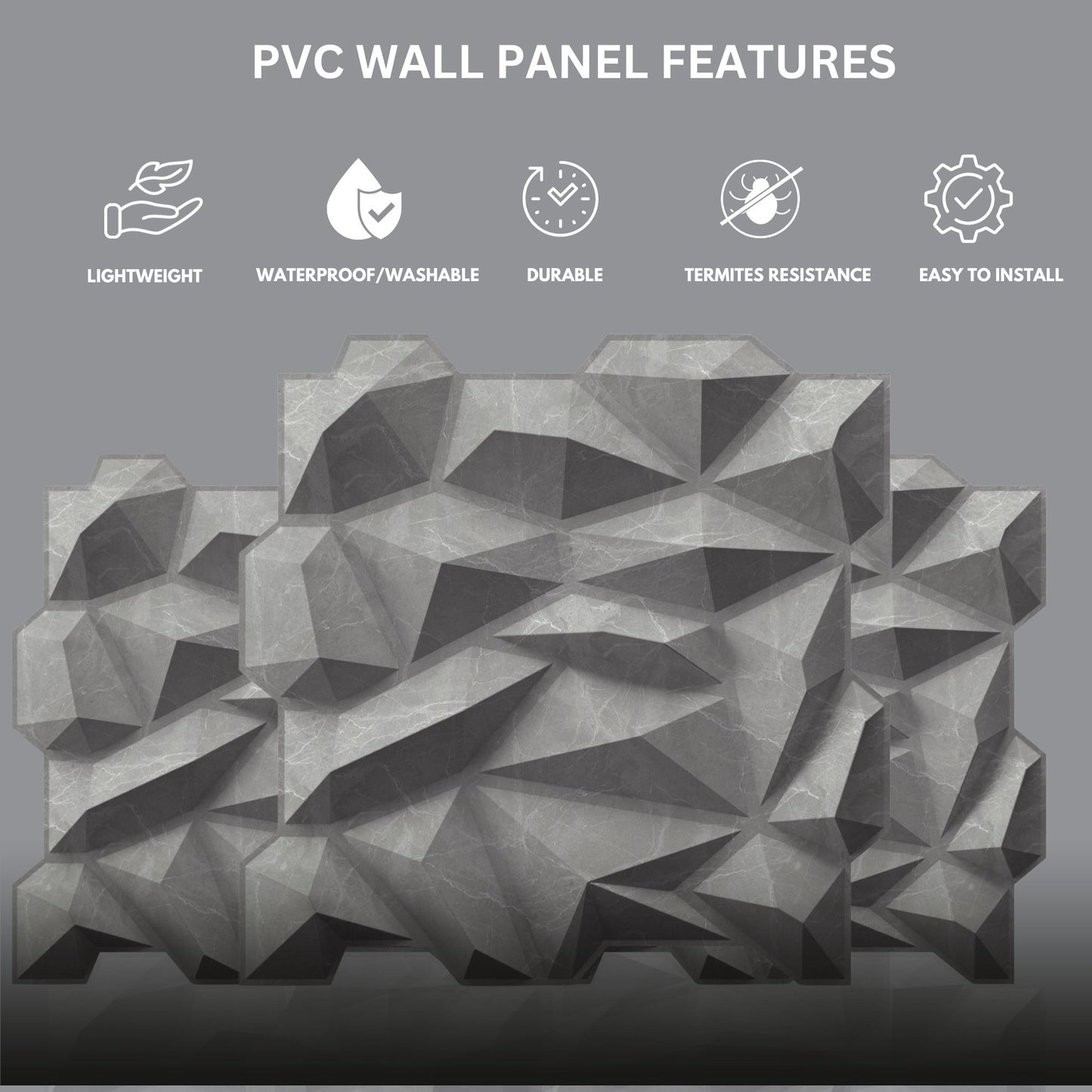 Gray Marble Diamond Design 3D Wall Panel View-3