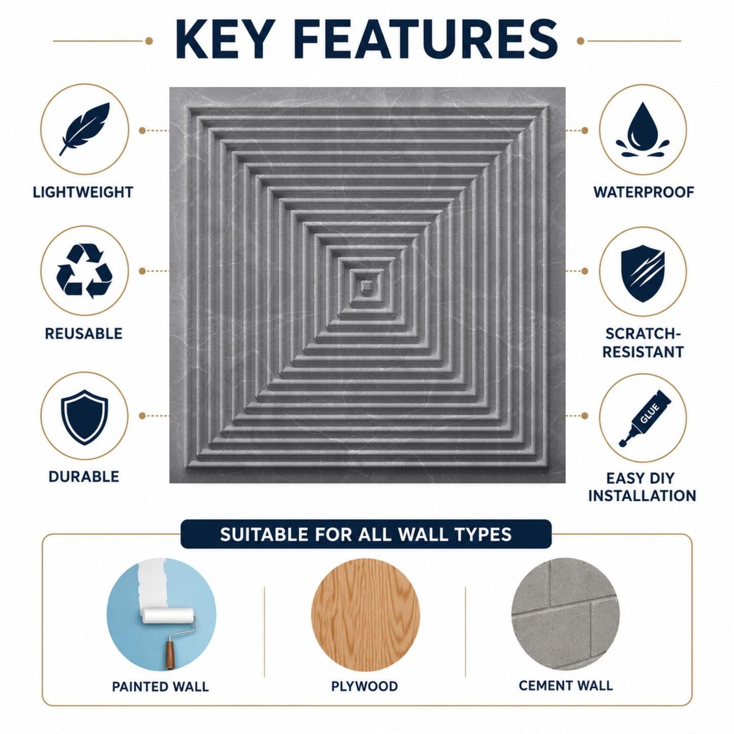 Gray Marble Pyramid Design 3D Wall Panel-3