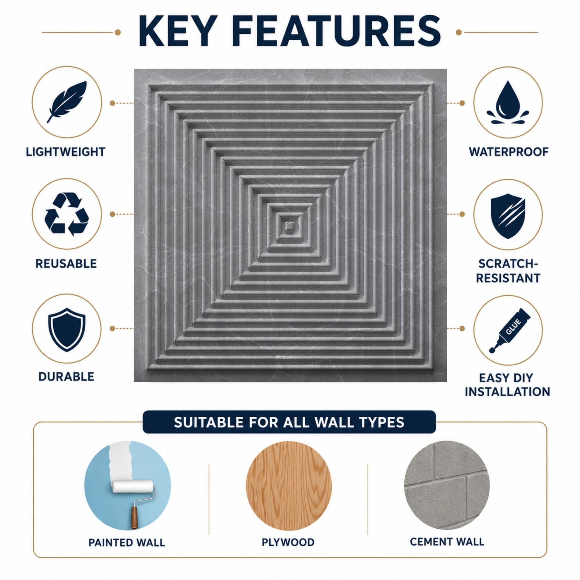 Gray Marble Pyramid Design 3D Wall Panel-3