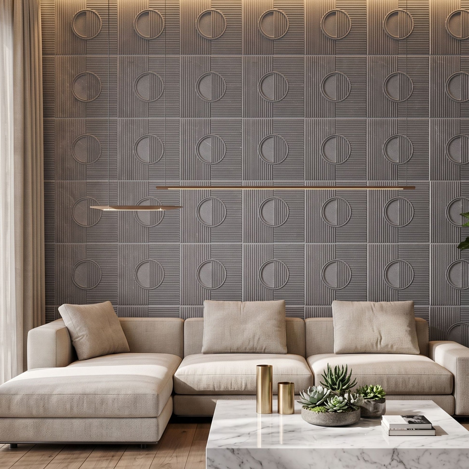 Gray Marble Self Adhesive PVC wall Panels Fluted Circle Design
