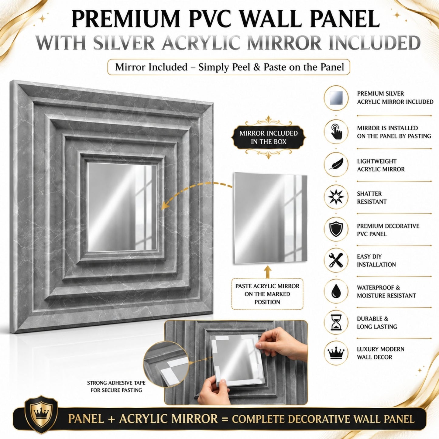 Gray Marble Silver Accent Design Acrylic 3D Wall Panel-6