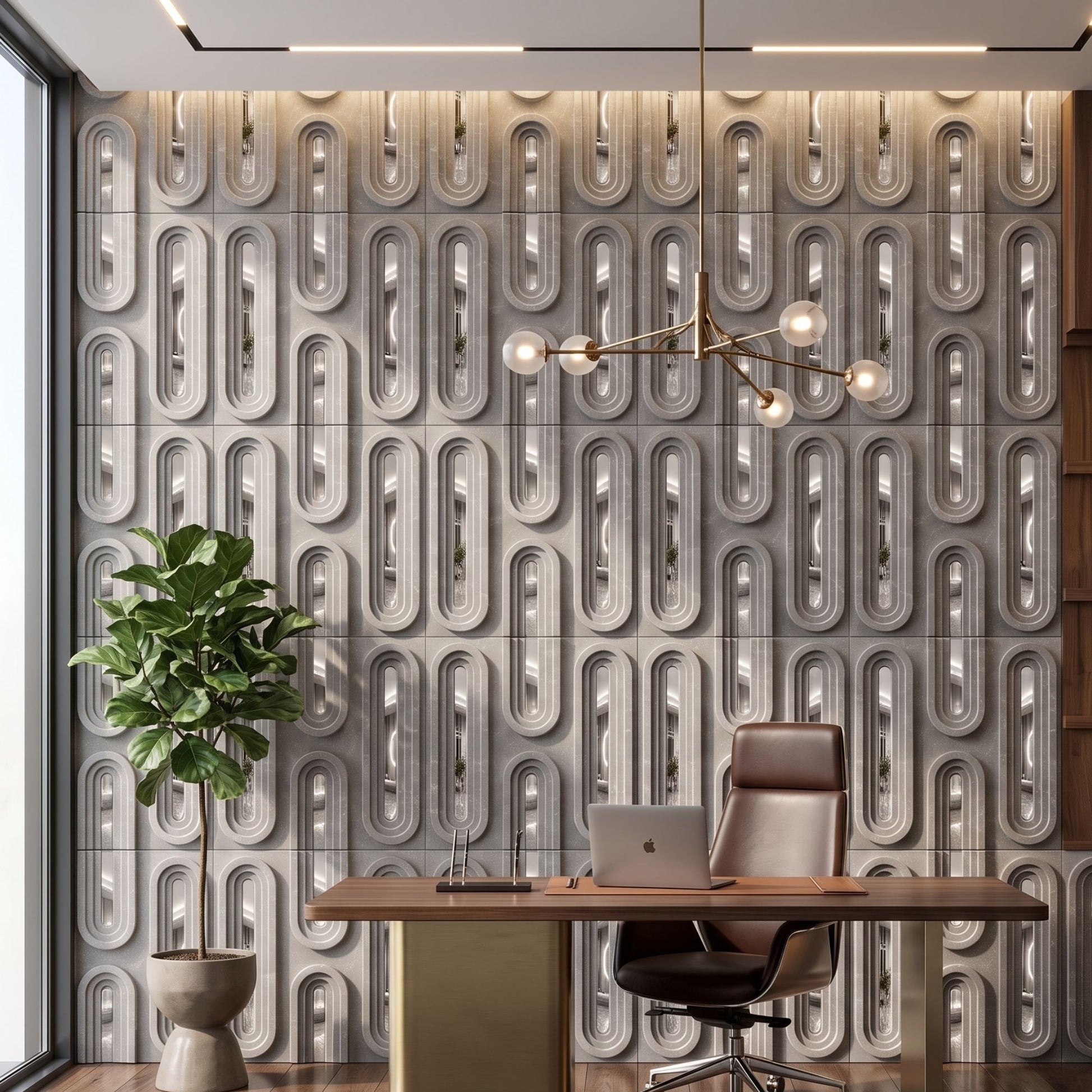 Gray Marble Silver Acrylic Loops Design 3D Wall Panel-1