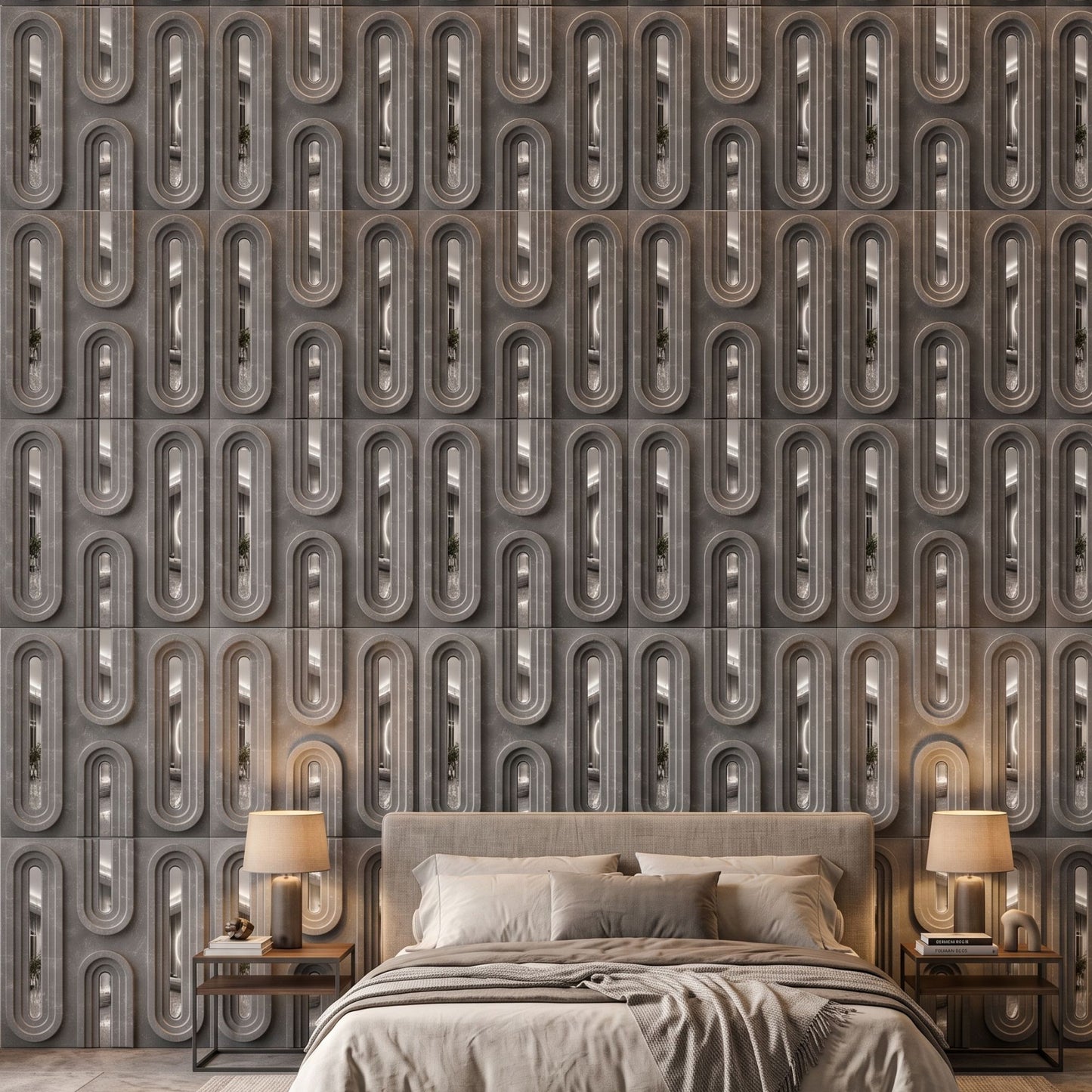 Gray Marble Silver Acrylic Loops Design 3D Wall Panel-2