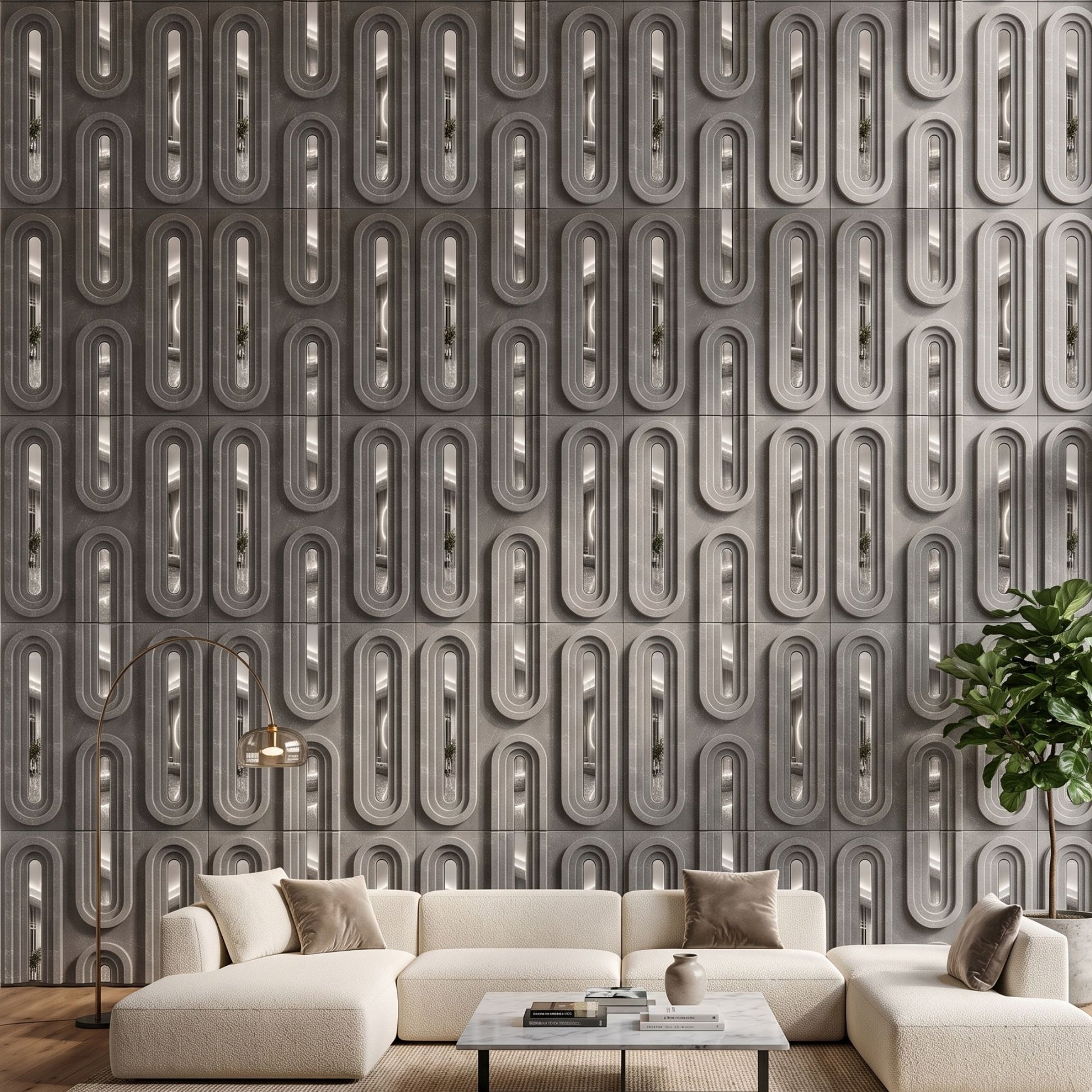 Gray Marble Silver Acrylic Loops Design 3D Wall Panel-3