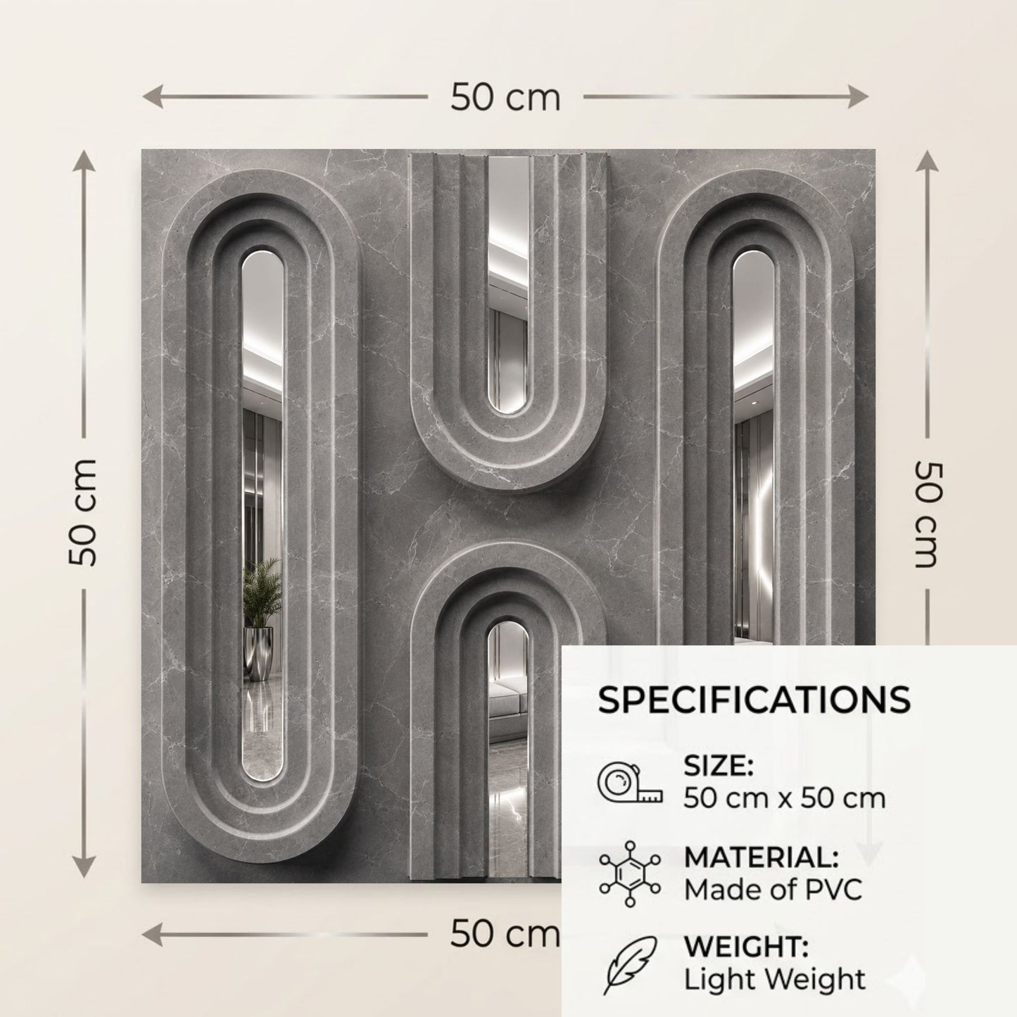 Gray Marble Silver Acrylic Loops Design 3D Wall Panel-4