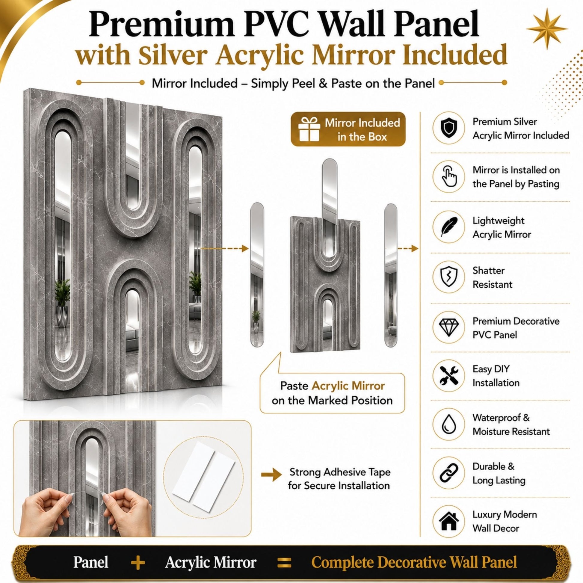 Gray Marble Silver Acrylic Loops Design 3D Wall Panel-6
