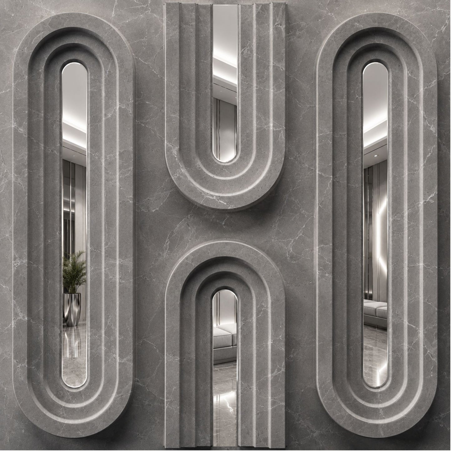 Gray Marble Silver Acrylic Loops Design 3D Wall Panel