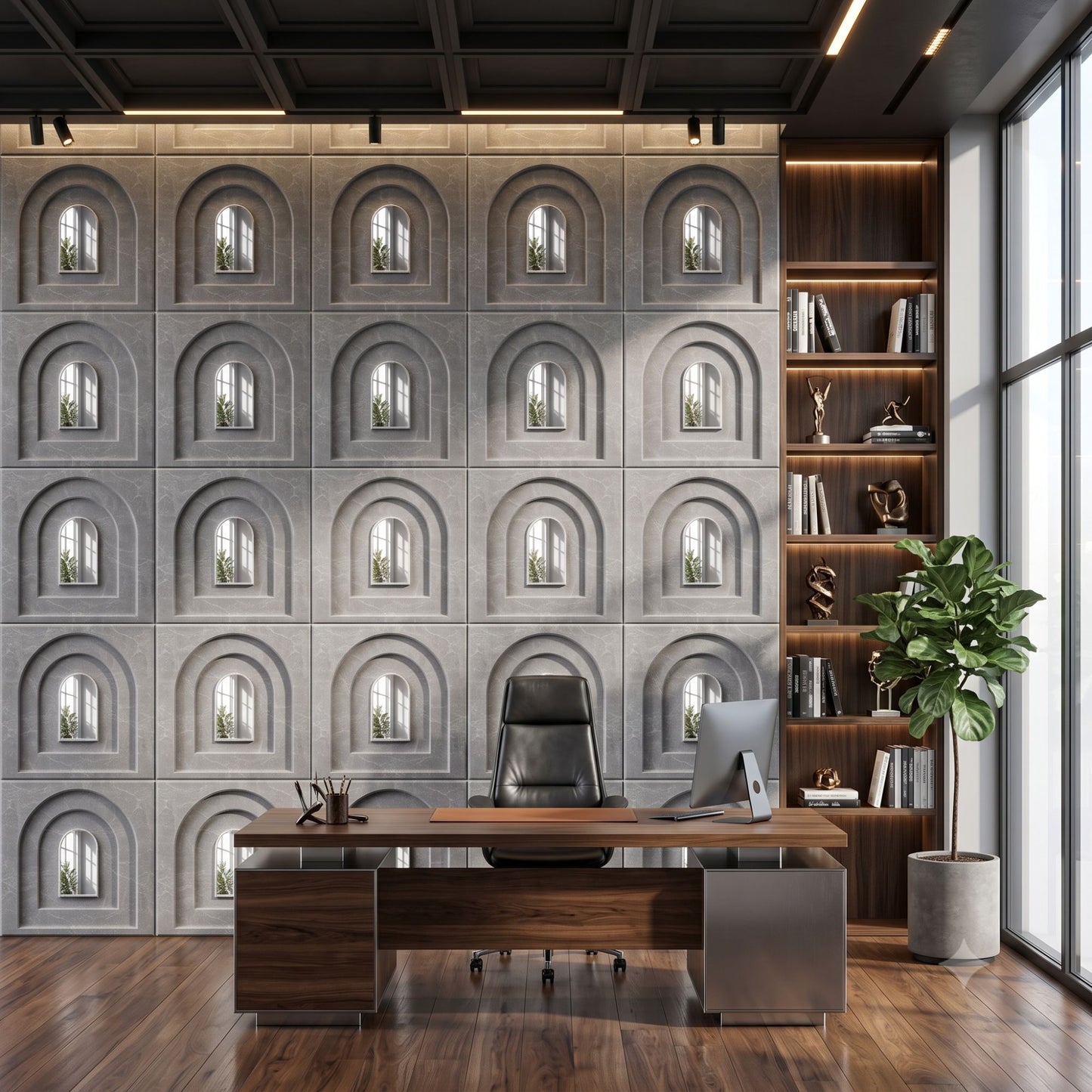 Gray Marble Silver Archi Design Acrylic 3D Wall Panel-1
