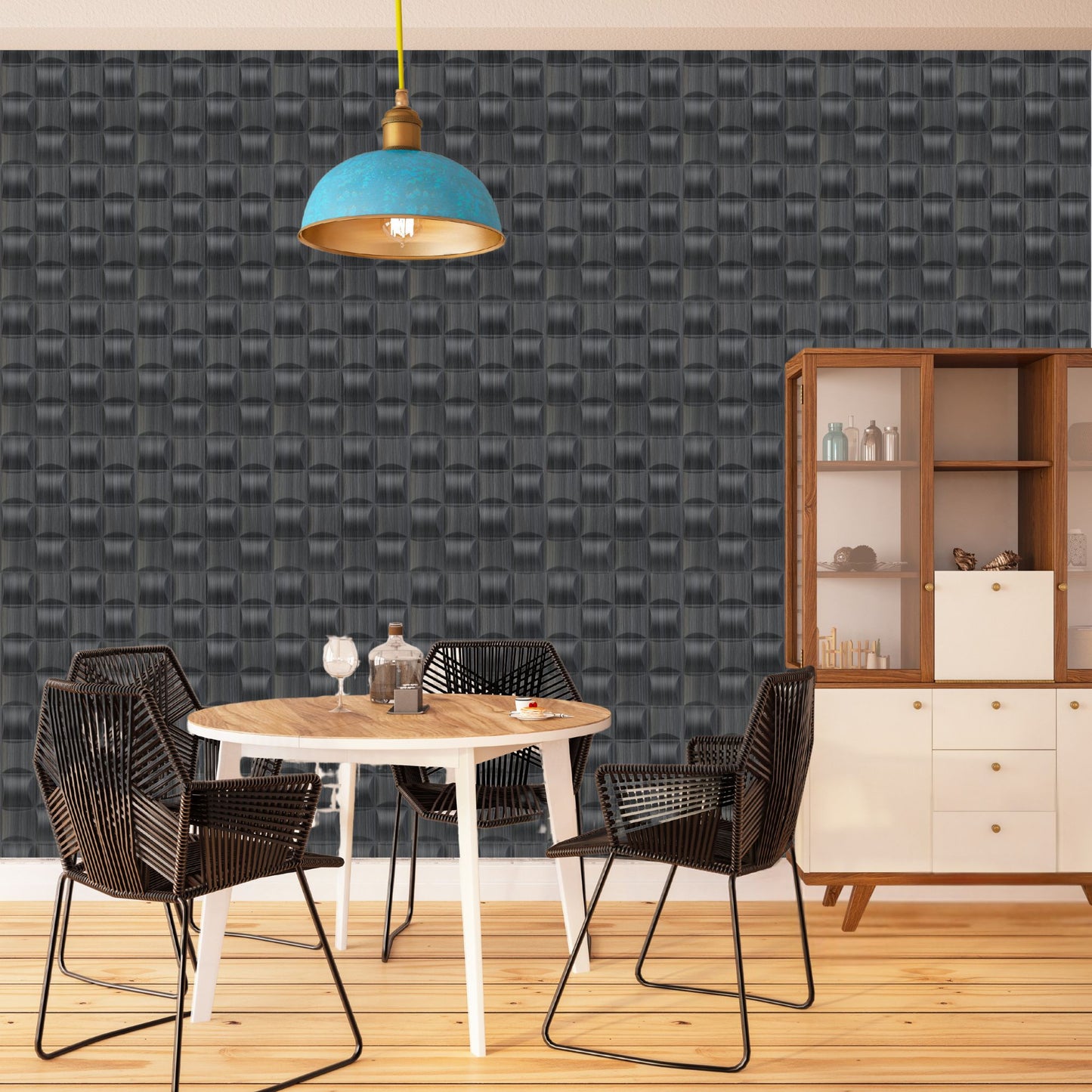 Gray Pine Wood Block Design 3D Wall Panel View-1