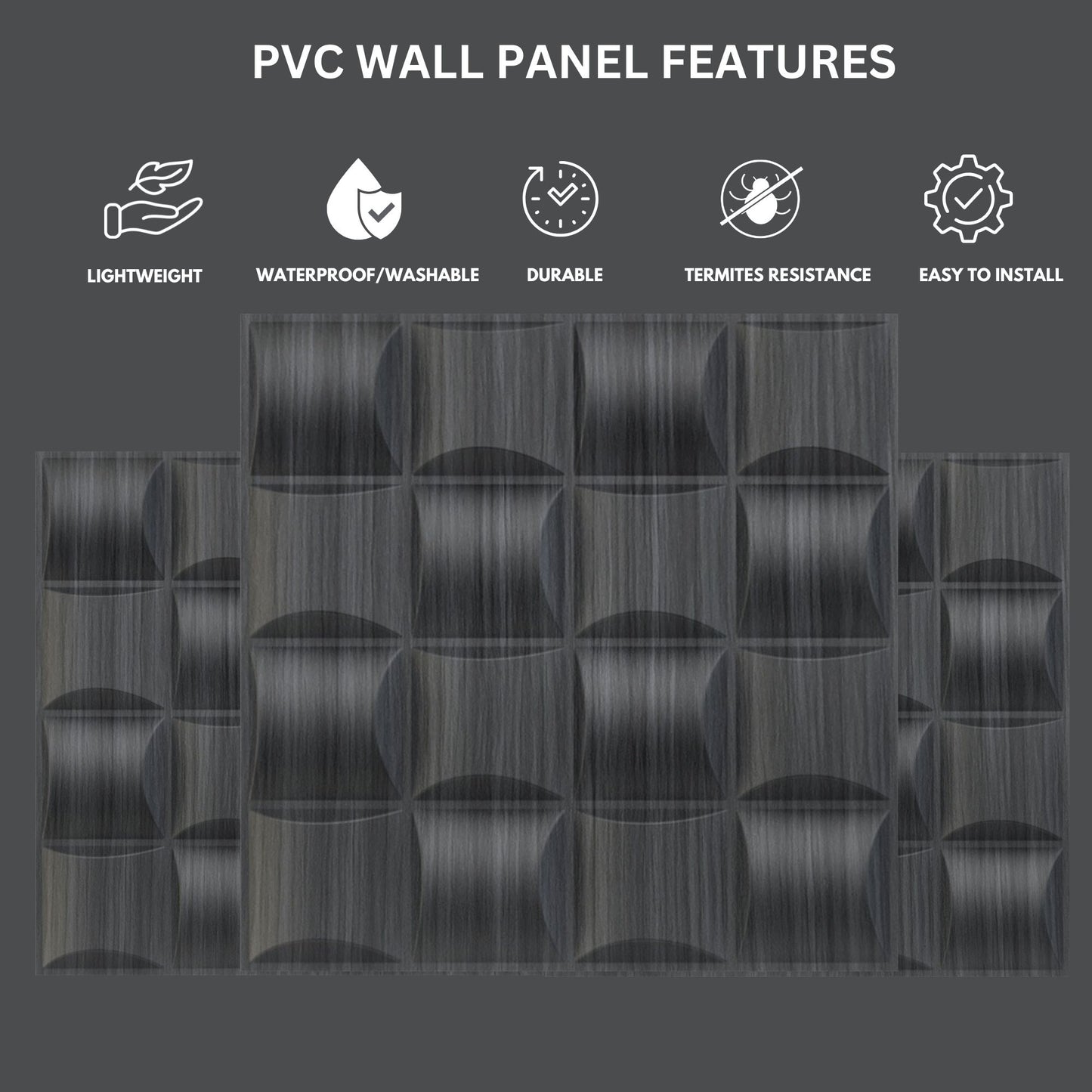 Gray Pine Wood Block Design 3D Wall Panel View-3