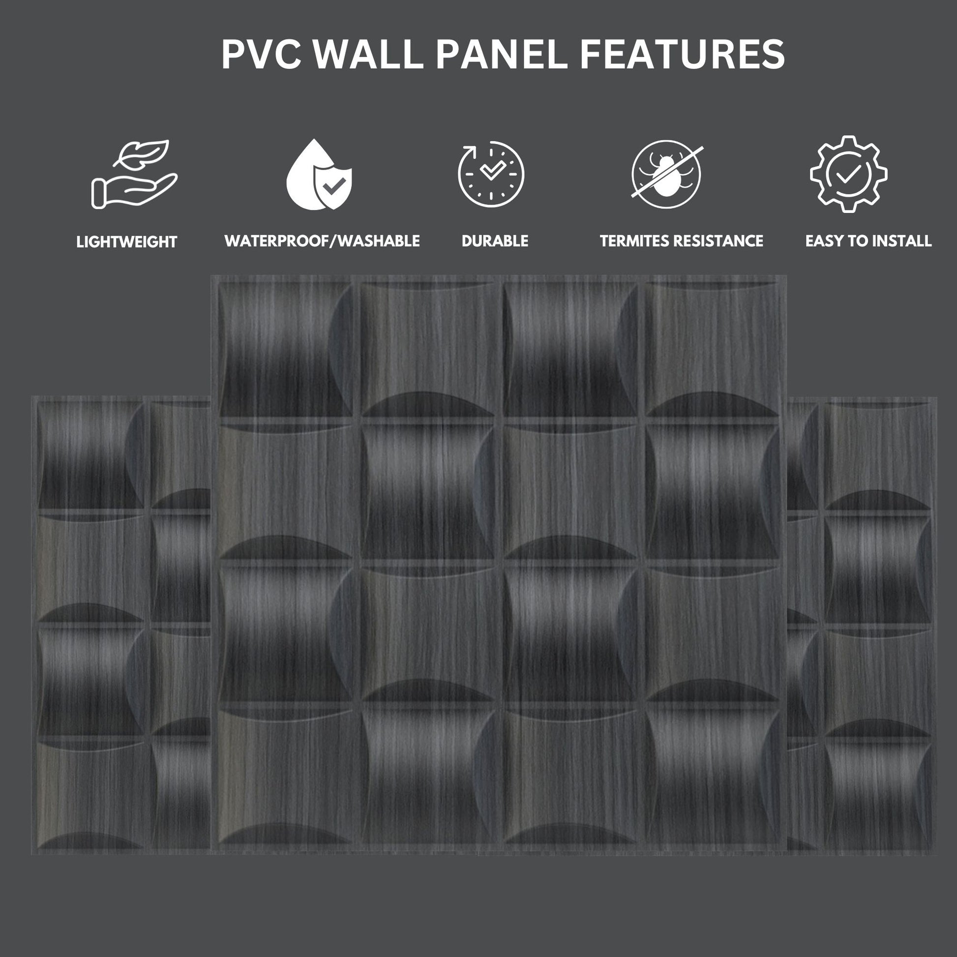 Gray Pine Wood Block Design 3D Wall Panel View-3