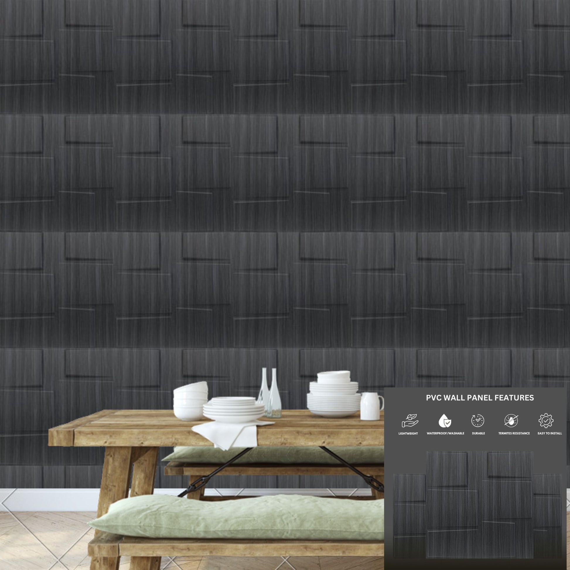 Gray Pine Wood Stream Design 3D Wall Panel-2