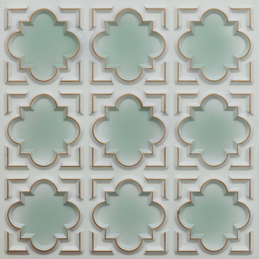 Green Color Quatrefoil Design 3D Ceiling Panel
