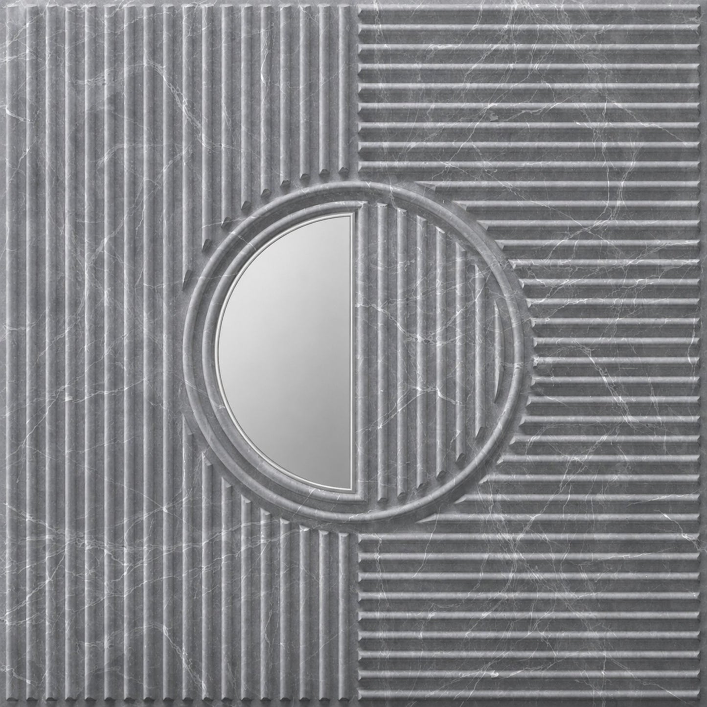 Grey Marble - Silver Self Adhesive PVC wall Panels Fluted Circle Design
