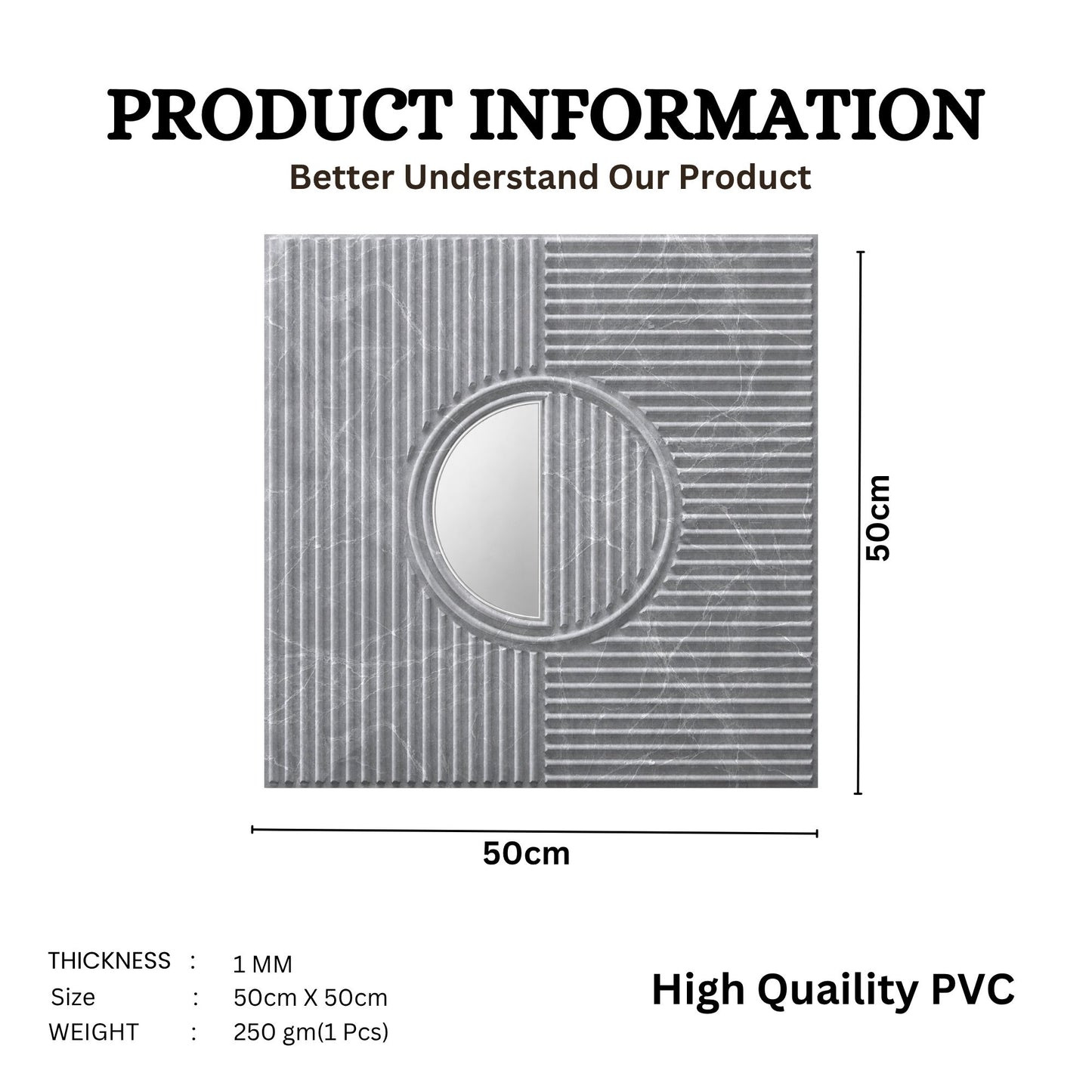Grey Marble - Silver Self Adhesive PVC wall Panels Fluted Circle Design
