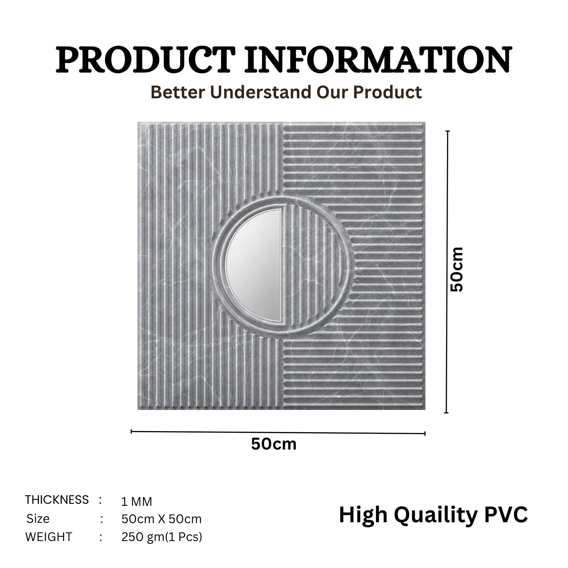 Grey Marble - Silver Self Adhesive PVC wall Panels Fluted Circle Design
