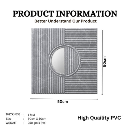 Grey Marble - Silver Self Adhesive PVC wall Panels Fluted Circle Design
