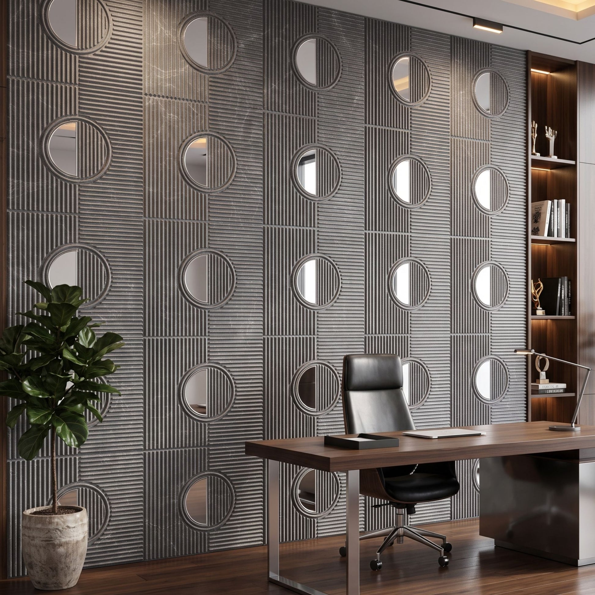 Grey Marble - Silver Self Adhesive PVC wall Panels Fluted Circle Design
