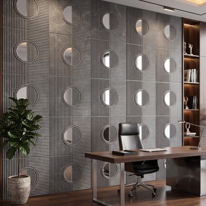 Grey Marble - Silver Self Adhesive PVC wall Panels Fluted Circle Design
