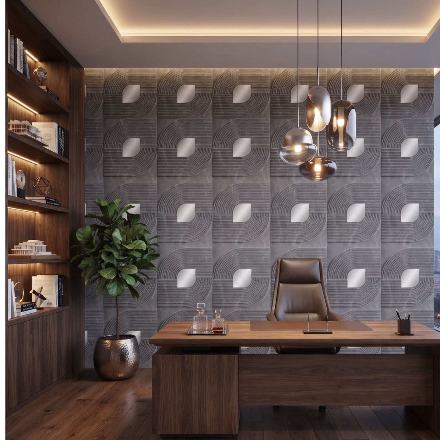 Grey Marble - Silver Self Adhesive PVC wall Panels Curve Line Design
