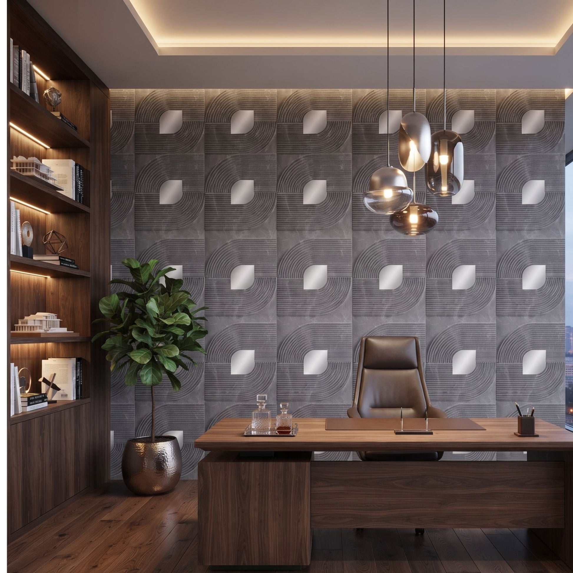 Grey Marble - Silver Self Adhesive PVC wall Panels Curve Line Design
