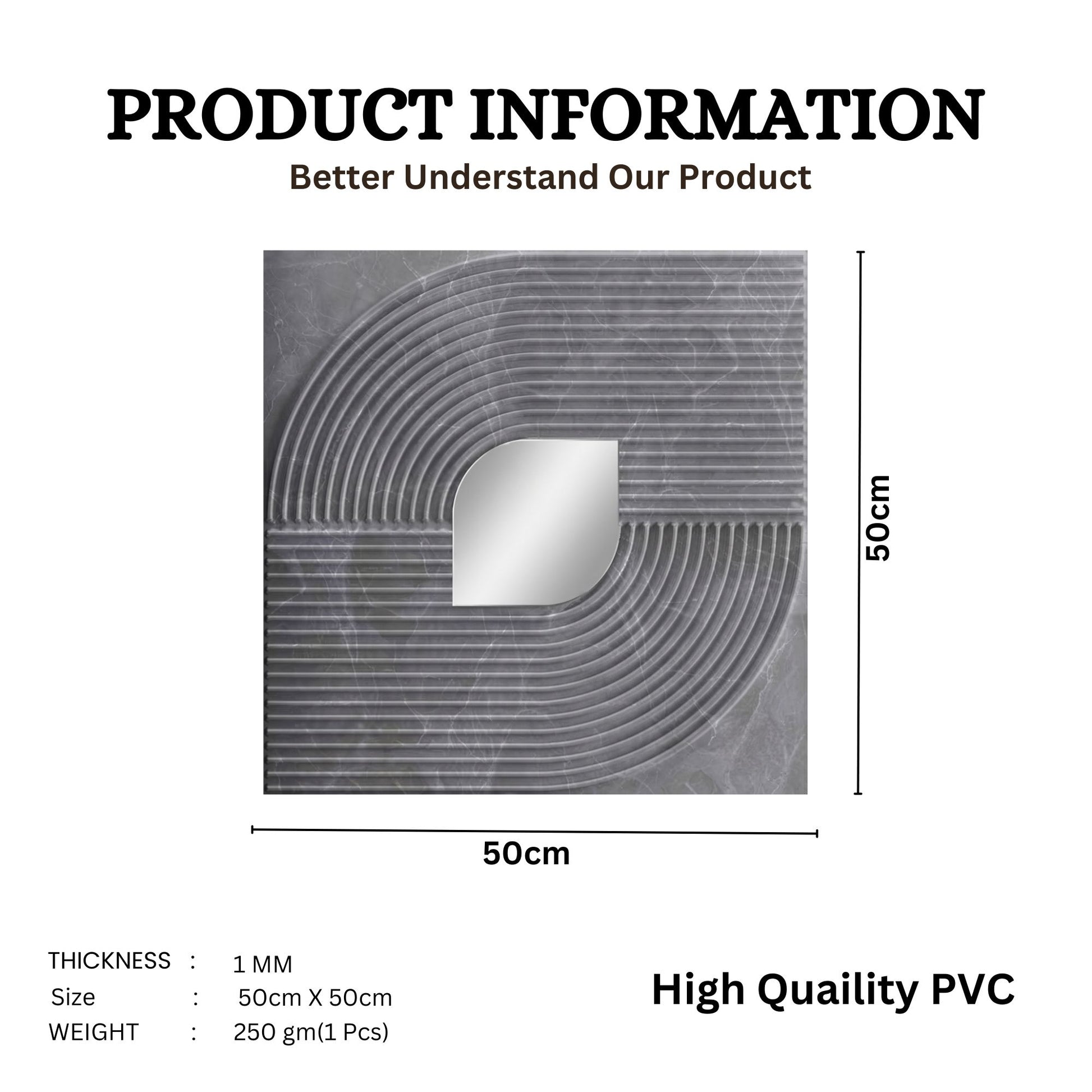 Grey Marble - Silver Self Adhesive PVC wall Panels Curve Line Design
