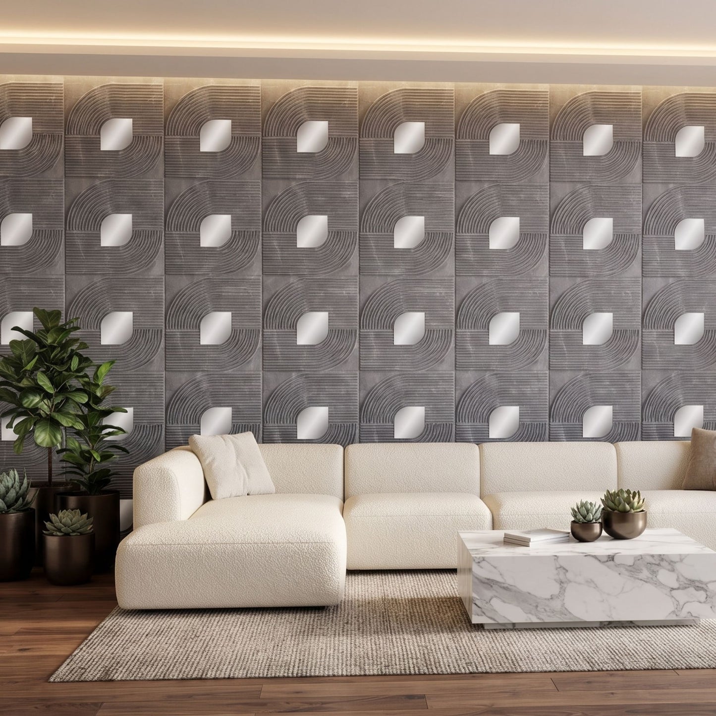 Grey Marble - Silver Self Adhesive PVC wall Panels Curve Line Design
