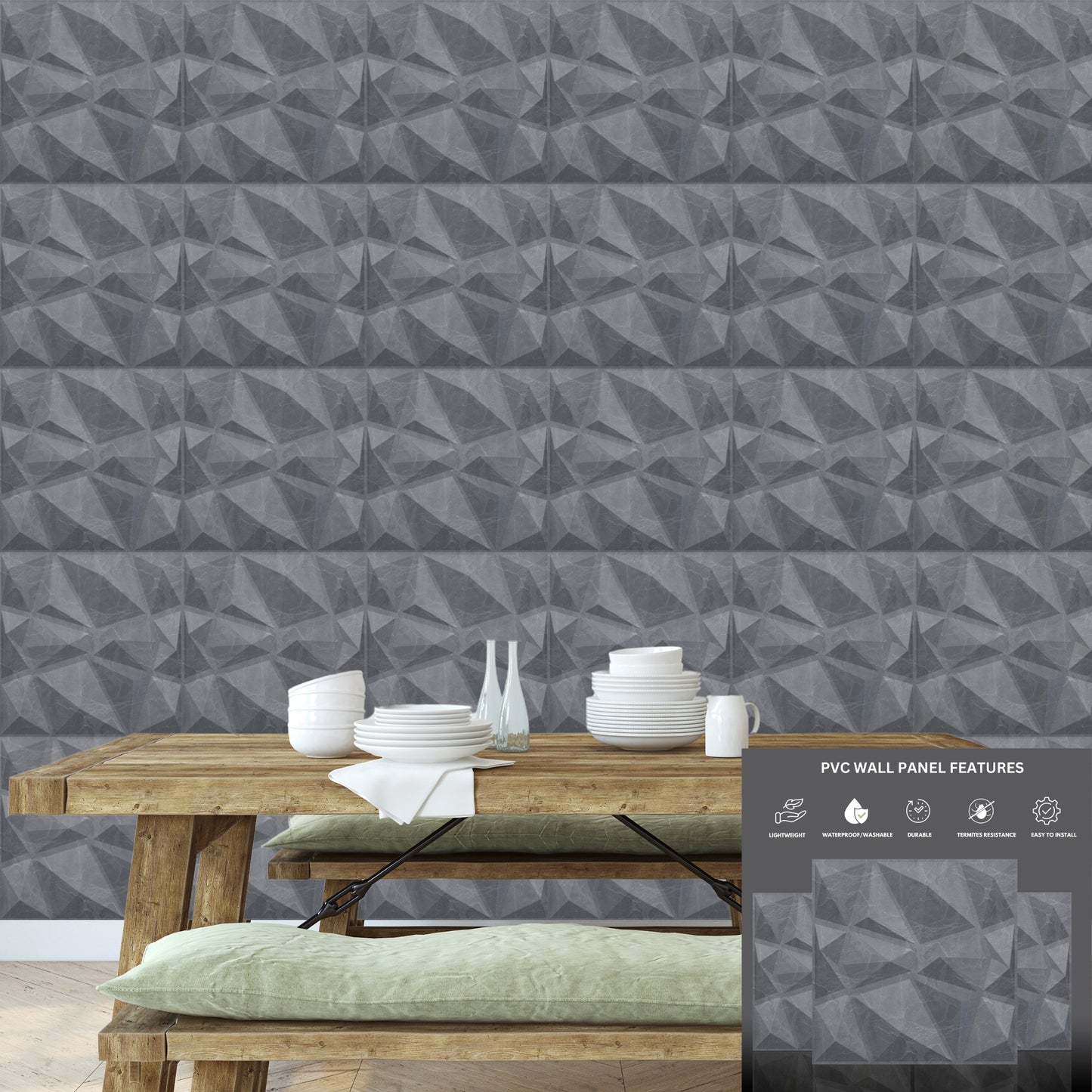 3D Wall Panels - PVC Stone Design 50X50 cm