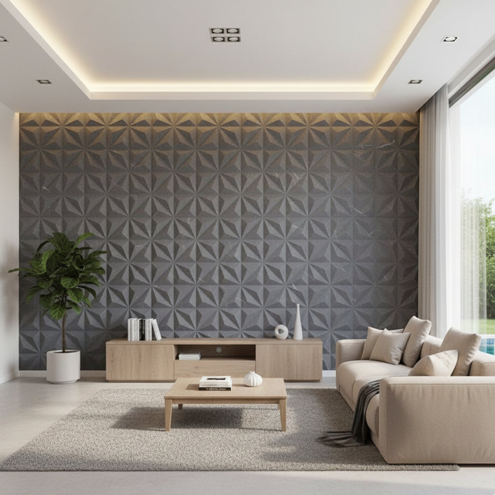 Grey Marble Crystal Design 3D Wall Panel View-2