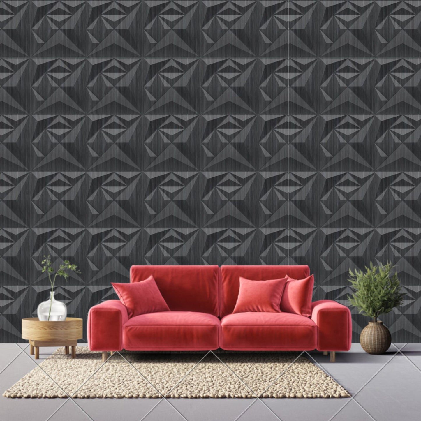 Grey Pine Wood Diamond Design 3D Wall Panel-2