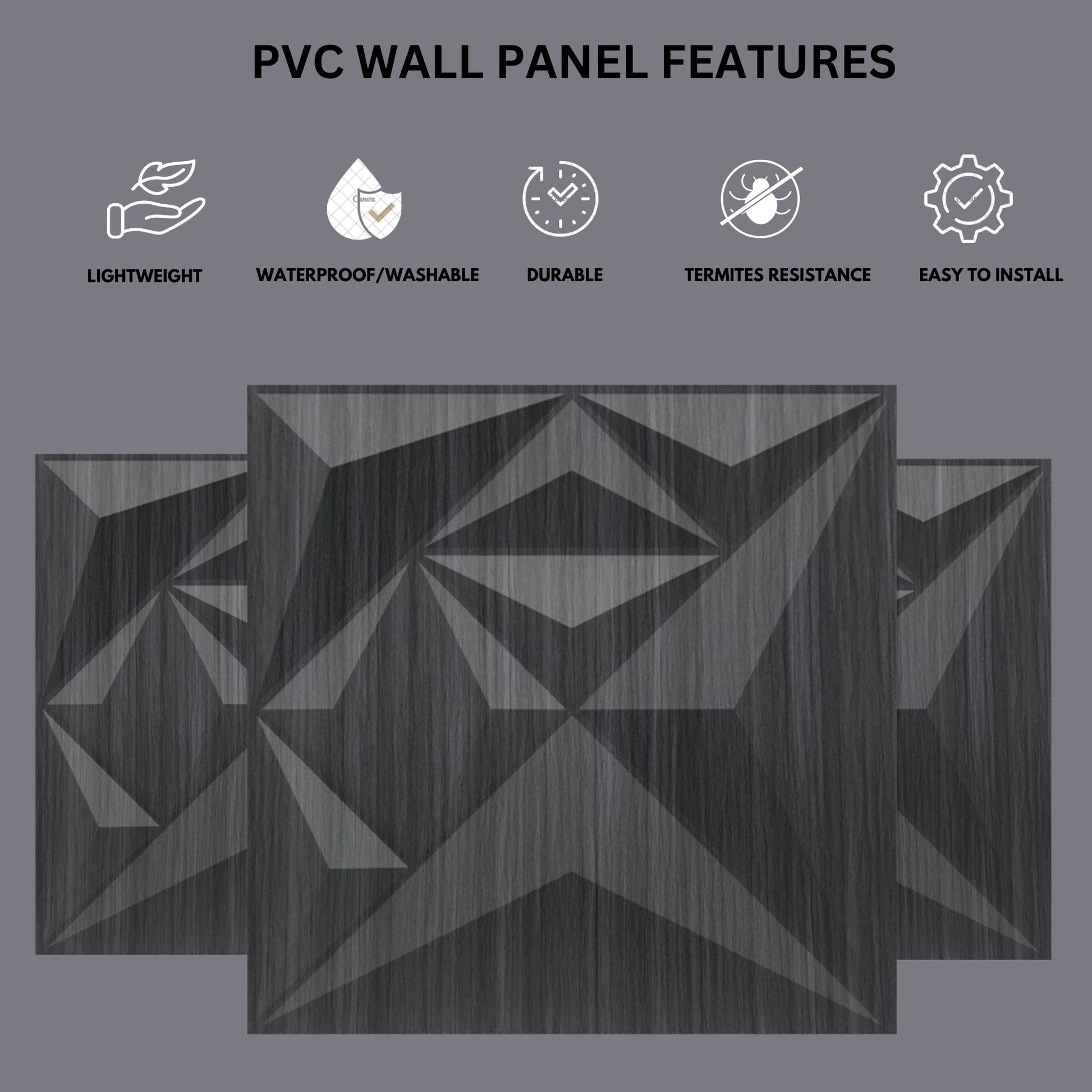 Grey Pine Wood Diamond Design 3D Wall Panel-3