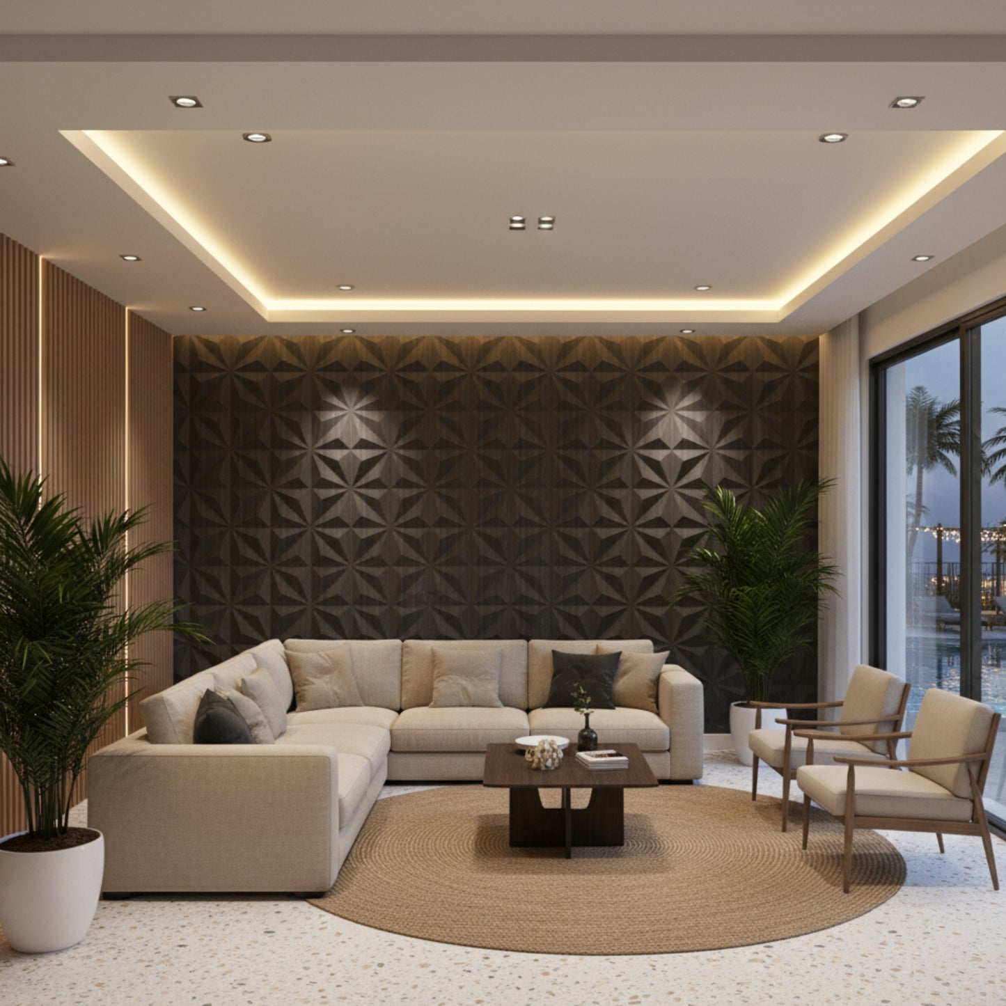 Grey Pine Wood Crystal Design 3D Wall Panel Front View-2