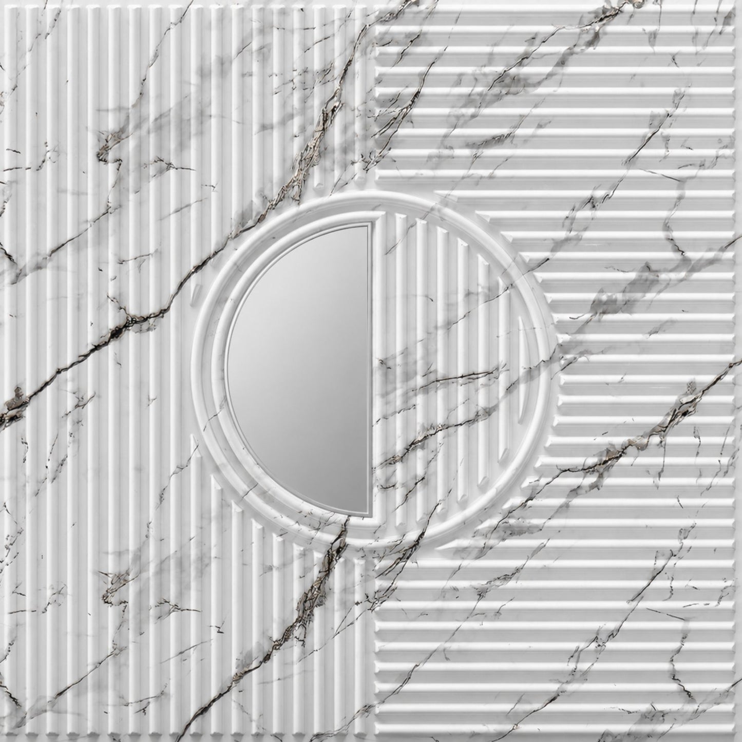 Imperial White - Silver Self Adhesive PVC wall Panels Fluted Circle Design
