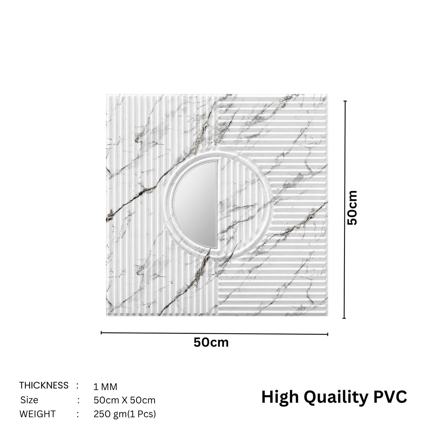 Imperial White - Silver Self Adhesive PVC wall Panels Fluted Circle Design
