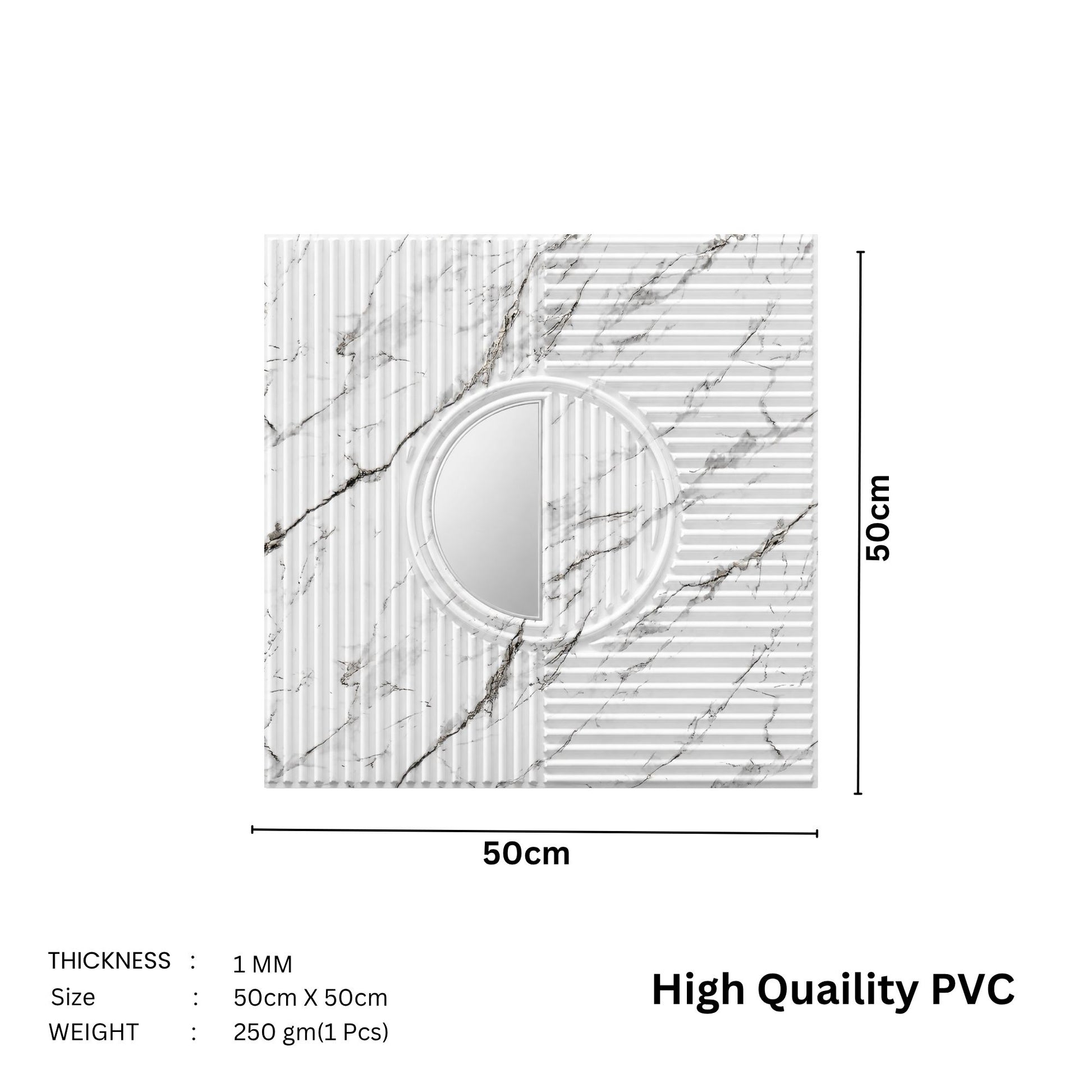 Imperial White - Silver Self Adhesive PVC wall Panels Fluted Circle Design
