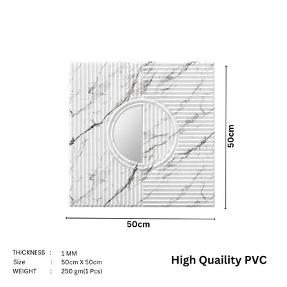 Imperial White - Silver Self Adhesive PVC wall Panels Fluted Circle Design
