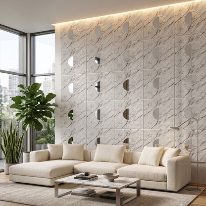 Imperial White - Silver Self Adhesive PVC wall Panels Fluted Circle Design
