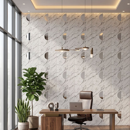 Imperial White - Silver Self Adhesive PVC wall Panels Fluted Circle Design
