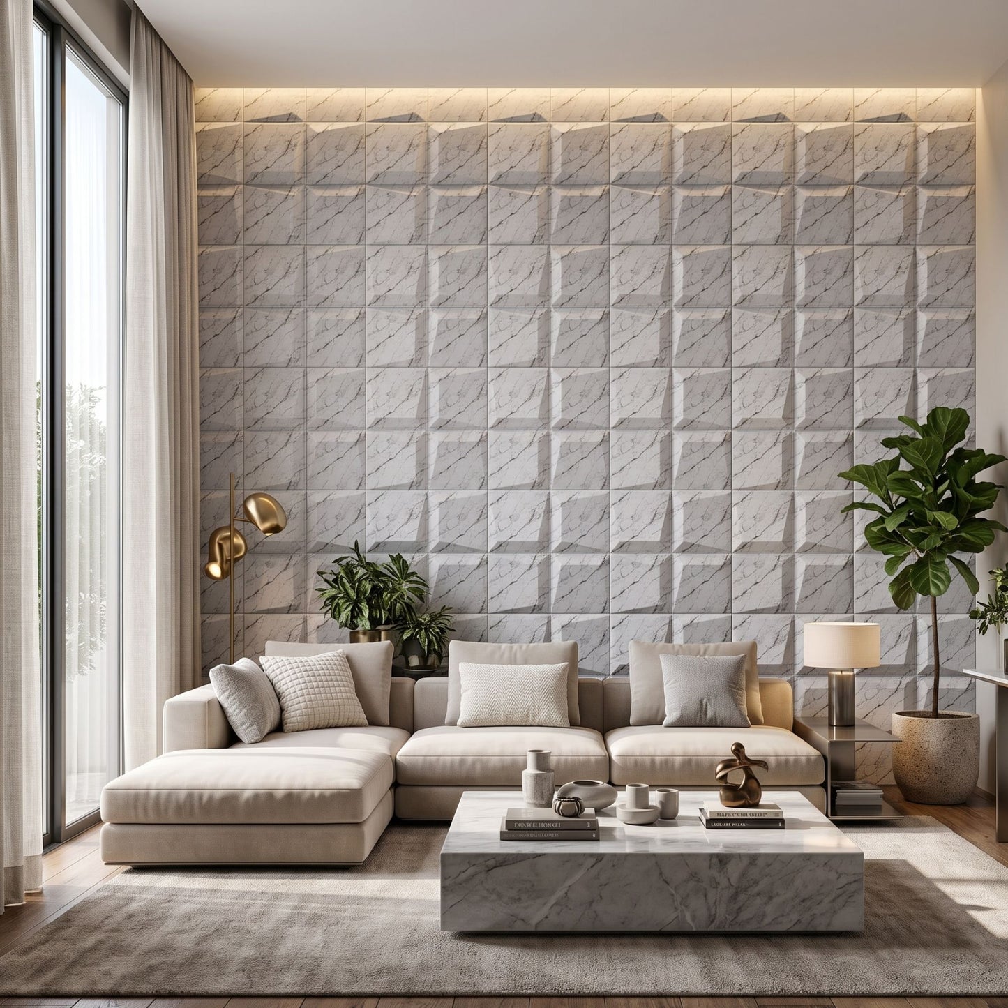 Imperial White 3D Wall Panels Cube Design-1