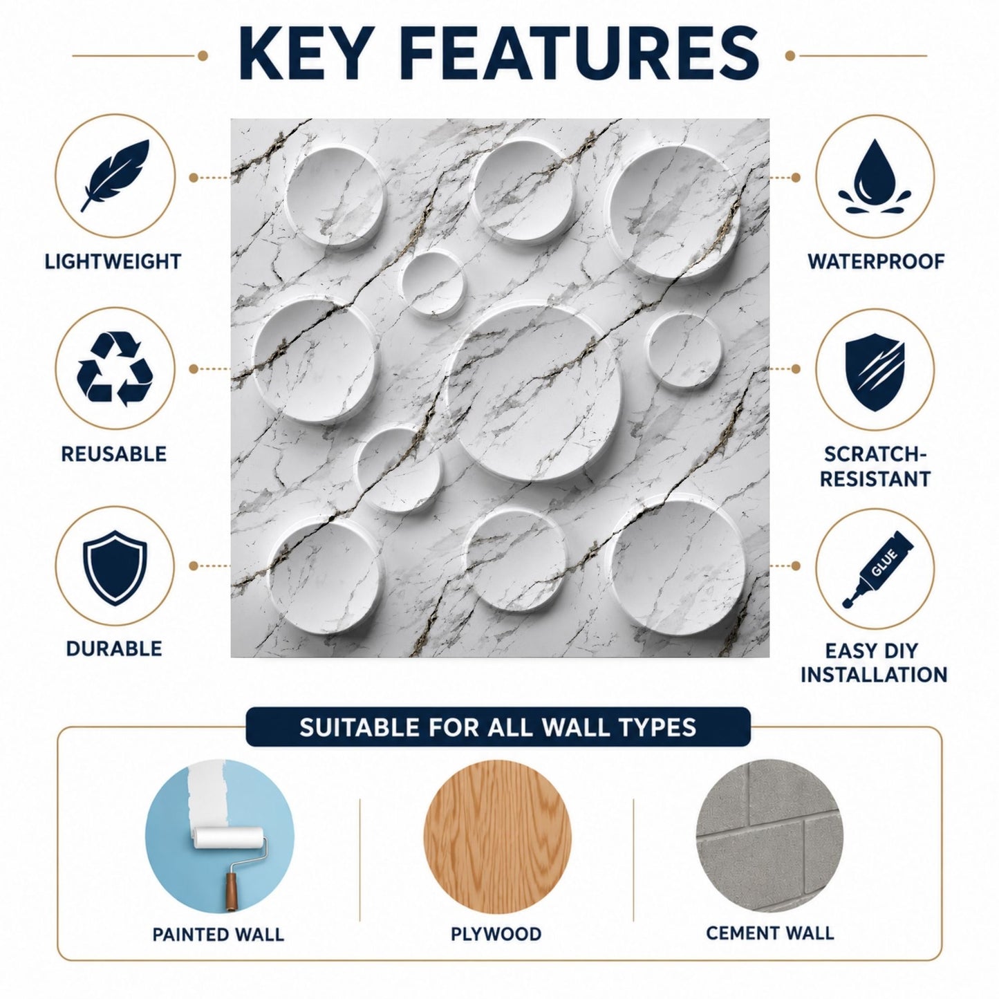 Imperial White Moon Design 3D Wall Panel-2
